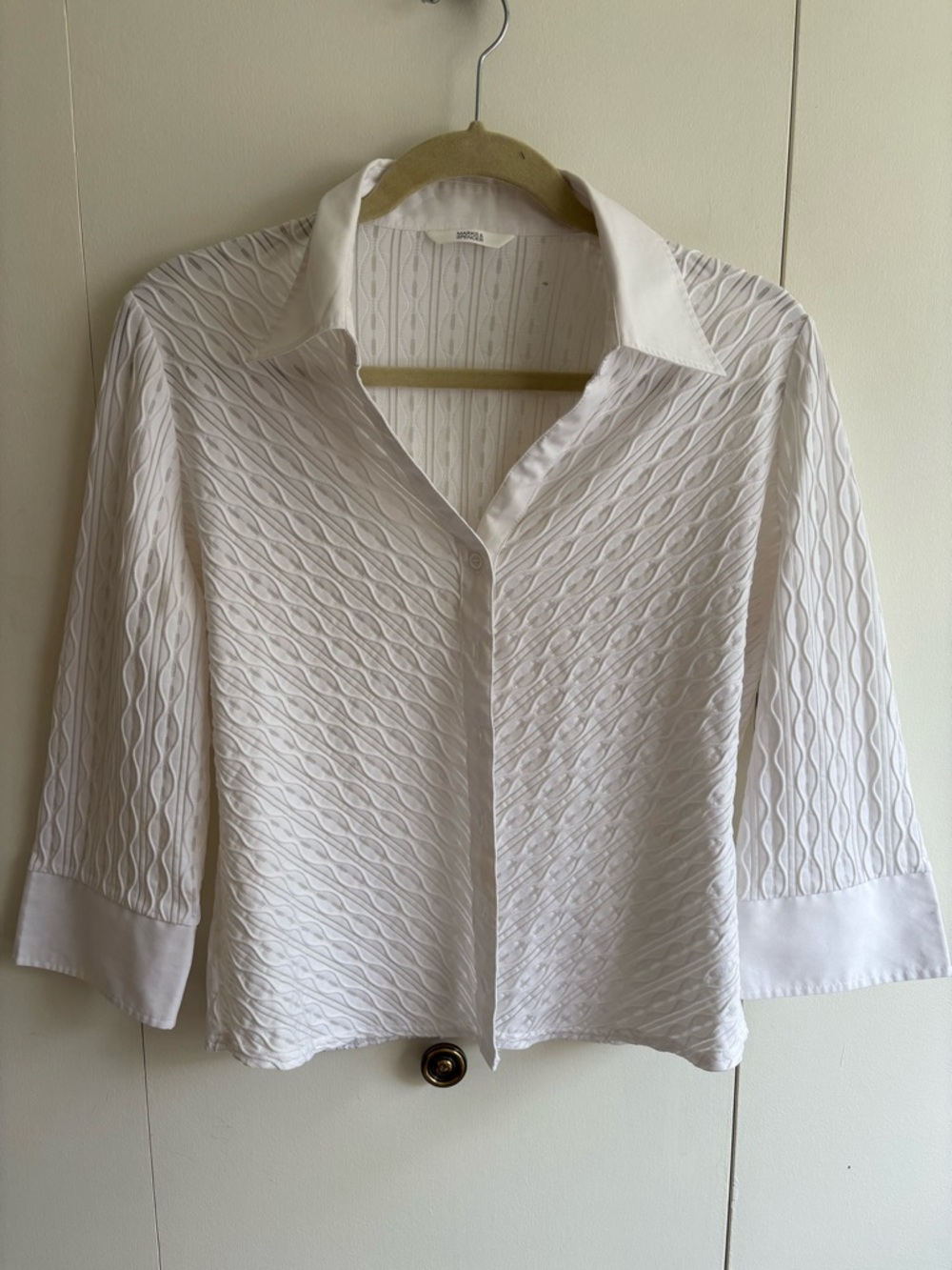 90s Marks & Spencer White Textured Button-Down Shirt
